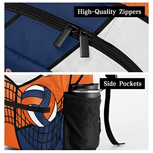 Custom Volleyball Orange Blue White Waterproof Backpack Bookbag with Name for Birthday Holiday Gift - color: Backpack 21