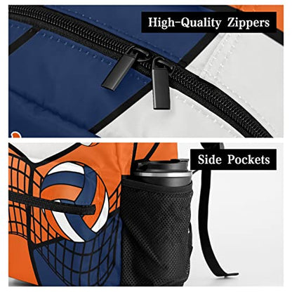 Custom Volleyball Orange Blue White Waterproof Backpack Bookbag with Name for Birthday Holiday Gift - color: Backpack 21