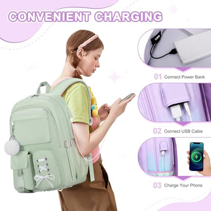 Scothen Backpacks for Girls, Girls Backpack with Lunch Box & Pencil Pouch for Teens Girl Kids Elementary Middle High School College Student Bookbag Daypack Laptop Travel Backpack for Women - color: Purple Blue