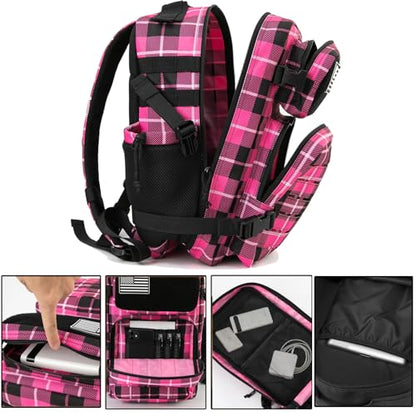 QT&QY 25L/45L Military Tactical Backpack For Men Molle Daypack 3 Day Bug Out Bag Hiking Rucksack With Bottle Holder - color: 25l Rose Plaid