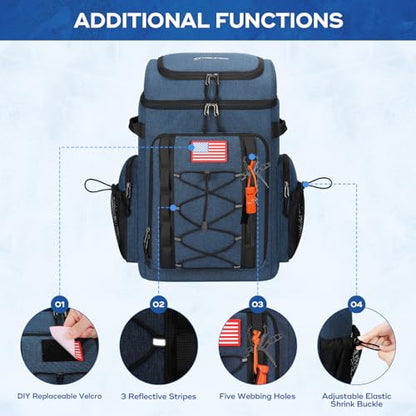 Maelstrom 35/50 Can Insulated Backpack Cooler, Leakproof Soft Lunch Ice Bag - color: Blue, size: 50 Can