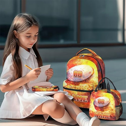 School Backpack Set, Hockey Backpacks for Boys, Personalized Bookbag with Name, 17 Inch Custom Sport Schoolbags with Lunch Box and Pencil Case - color: Color-5