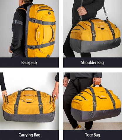 Ubon Large Duffel Bag Weekender Bags with Shoe Compartments 4-Way Sports Gym Backpack with Padded Straps Camping Traveling Duffle Bag - color: Yellow, size: 55L