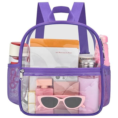Oraben Clear Backpack Stadium Approved, 12 x 6 x 11 in, Small Transparent Backpack for Concerts, Sports Events, Festivals, Travel, Waterproof PVC, Adjustable Straps, Women Men - color: Purple, style: Nylon Shoulder Straps