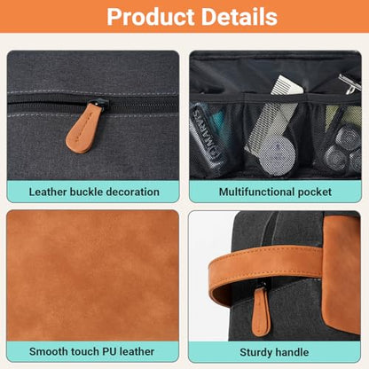 Elviros Toiletry Bag for Men, PU Leather Travel Dopp Kit, 2 Pack Gift Set - color: Brown, size: 2 Piece