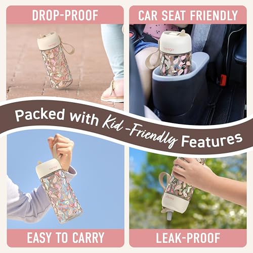 Bentgo Kids Water Bottle - Leak-Proof, Durable Tritan PFAS- & BPA-Free 15 fl oz, Kids/Toddlers Ages 3+ for School & Sports; Bite & Sip Spout, Carrying Handle, Dishwasher Safe (NEW Cowgirl Dreams) - color: Cowgirl Dreams