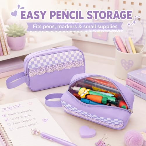 Bluboon Backpack for School Teen Girls Bookbags with Lunch Bag & Pencil Case Aesthetic Water Resistant School Bags for Kids - color: Purple Gingham