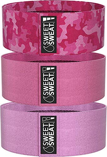 Sweet Sweat Hip Bands with 3 Levels of Resistance | Non-Slip Fabric Booty Bands for Squats & Lunges | Includes Free Mesh Carrying Bag - style: Pink Hip Bands