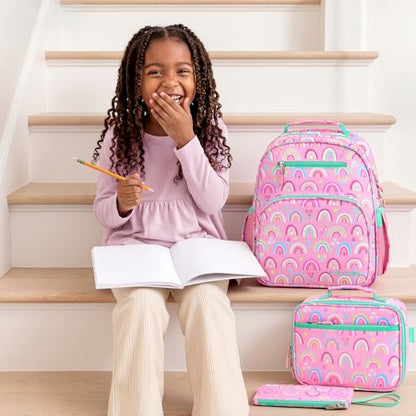 mibasies Girls Backpack with Lunch Box: 3PCS Kids Backpack Set for Kindergarten Elementary - 15 IN Cute Bookbag - Rainbow - color: Rainbow