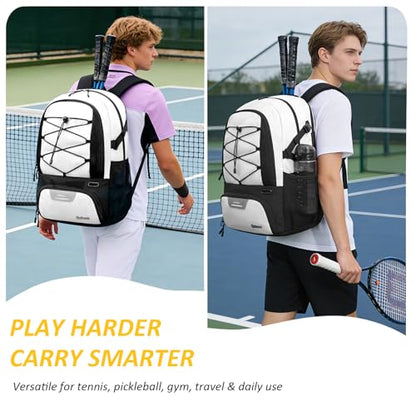 Goloni Tennis Backpack, Tennis Bag with Fence Hook & Ventilated Shoe Compartment, Holds 2 Tennis Rackets - color: Beige