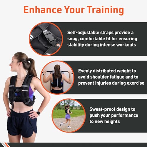 Body Sport Weighted Vest - 5lb/10lb/15lb/20lb/25lb/30lb - Fitness Vest with Refelctive Strips for Strength Training, Running, Walking, and Endurance Workouts - size: 20 lbs