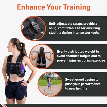 Body Sport Weighted Vest - 5lb/10lb/15lb/20lb/25lb/30lb - Fitness Vest with Refelctive Strips for Strength Training, Running, Walking, and Endurance Workouts - size: 10 lbs