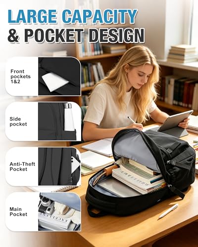 Black Backpack for Men Women, Lightweight Basic Causal Daypack Travel Carry on Backpack for Teens Boys and Girls Fits 15.6 Inch Laptop - color: J-black
