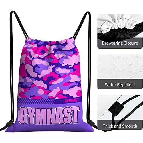 Drawstring Backpack Waterproof Gym Drawstring Bags Sports String Bag Camo Sackpack-Purple Gymnastics Drawstring Bag - color: Gymnastics Drawstring Bags-camo Purple
