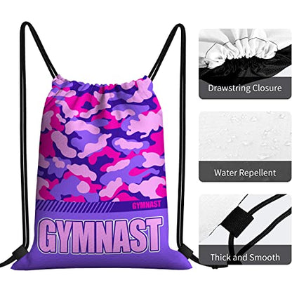 Drawstring Backpack Waterproof Gym Drawstring Bags Sports String Bag Camo Sackpack-Purple Gymnastics Drawstring Bag - color: Gymnastics Drawstring Bags-camo Purple