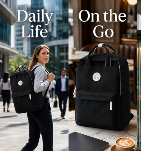 Minimalist Backpack for Women & Men, Lightweight Polyester Laptop Backpack 15 Inch, Casual Travel Daypack (Black) - color: Black