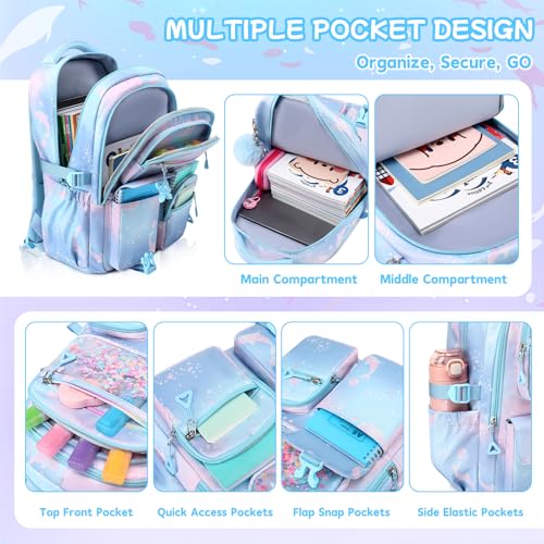 Girls Backpack,School Bag for Kids,Primary,Elementary,teen ages 6-15 Girls Bookbag,Students Kawaii Backpack Blue dolphin - color: Blue Dolphin