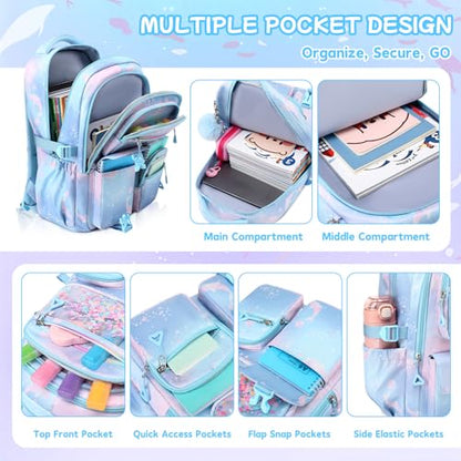 Girls Backpack,School Bag for Kids,Primary,Elementary,teen ages 6-15 Girls Bookbag,Students Kawaii Backpack Blue dolphin - color: Blue Dolphin