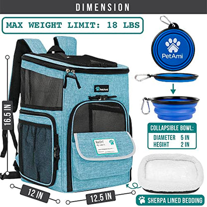 PetAmi Dog Backpack Carrier, Airline Approved 4-Way Entry Cat Backpack Carrier, Ventilated Mesh, Collapsible Pet Carrier for Small Puppy, Kitten, Hiking, Travel Car, Vet, up to 18 lbs, Turquoise - color: Turquoise