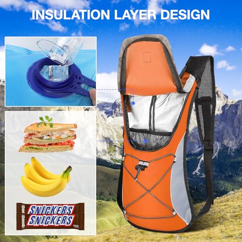KUYOU Running Hydration Vest - Lightweight Insulated Hydration Backpack with 2L Water Bladder, Adjustable Chest Straps and Reflective Water Backpack for Running Marathon Race Hiking Cycling - color: Orange