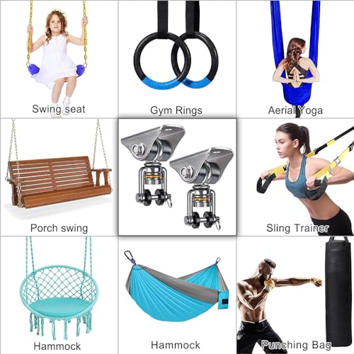 SELEWARE Anti-Squeaking Swing Hanger Stainless Steel Swing Hook Bearing Inside Free Swivel Ceiling Mount Bracket for Hammock Chair Toddler Swing Yoga Swing Punching Bag 2 Pack - color: Silver ( 2 Pack 360° Bearing Swing Hanger )