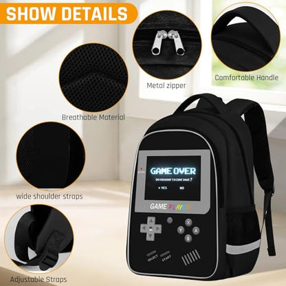 TILYTADLY School Backpack For Boys - Gamer Boys Backpack For Kids Children Teens Elementary Middle School - Ages 6-18，17″ - color: 1-black-set1