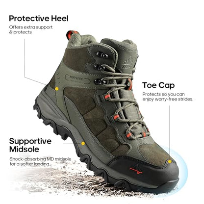 NORTIV 8 Men's Waterproof Lightweight Hiking Boots - color: Army Green, size: 12