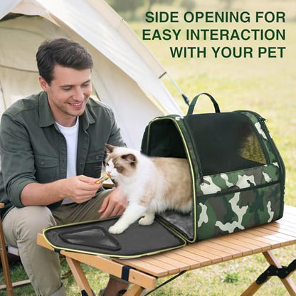 Cat Carrier Backpack Camouflage Cat Backpack Carrier Pet Travel Bag | 3-Sided Breathable Mesh, Foldable & Lightweight, Built-in Safety Leash, Front Pocket Storage, Fits Pets up to 11 lbs