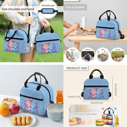 Flashideas Cute Axolotl Backpack for Girls Boys Backpack with Lunch Box 32 oz Water Bottle and Water Bottle Bag 4Pcs Set 17" Bookbag with Compartments for School Sturdy School Bag for Kids Elementary - color: Cute Axolotl-8
