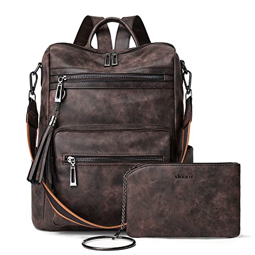 Shrrie Backpack Purse for Women Leather Backpack Fashion Designer Travel Backpack Convertible Shoulder Bag - color: 1-5-nubuck Coffee