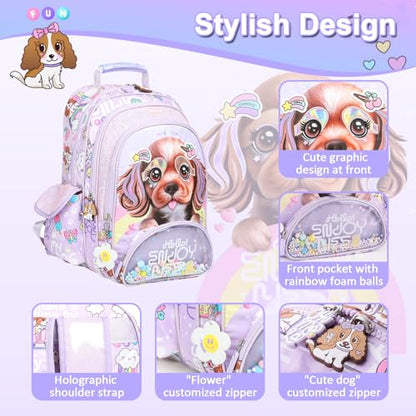 Kids Backpack for Preschool Kindergarten Elementary School,16 inch Cute Dog School Backpack for Girls 4-12 years Lightweight Kawaii - color: Happy Dog