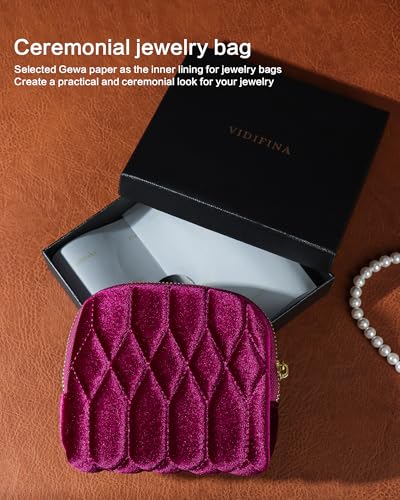 Travel Jewelry Case,Mini Travel Jewelry Bag with Zipper, 5-Layer Velvet Organizer Pouch for Bracelet Rings Earrings - Diamond Stitched Velvet Rose Purple - color: RosePurple