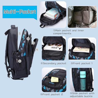 Bansusu 3Pcs Boys Backpack for Kids School Bag with Lunch Bag, Primary Middle School Backpack for Boys Bookbags - color: Style B-3pcs-grey