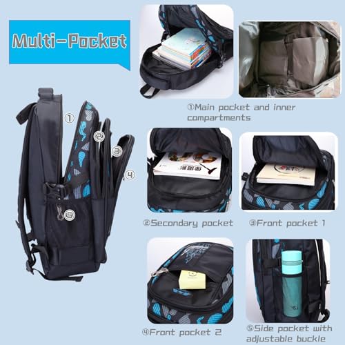 Bansusu 3Pcs Boys Backpack for Kids School Bag with Lunch Bag, Primary Middle School Backpack for Boys Bookbags - color: Style B-3pcs-green