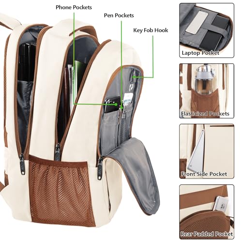 MATEIN 15.6 inch Travel Laptop Backpack, Cute Anti Theft Slim Sturdy Bag - color: Beige Brown, size: 15.6 Inch