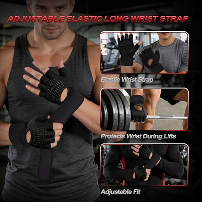 COFIT Weight Lifting Gloves for Men Women, Workout Gloves with Wrist Wrap Support, 5MM SBR Palm Padding, Half Finger Breathable Gym Gloves with Non-Slip Grip for Weightlifting, Training, Pull Ups - size: X-Large