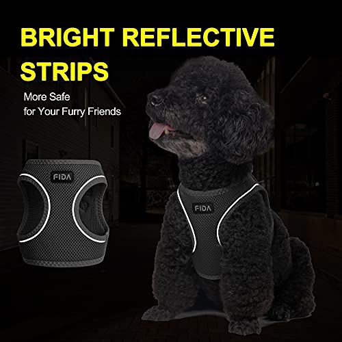 Fida Comfy Dog Harness with Leash, Soft Puppy Vest Escape Proof, Breathable Lightweight Soft Mesh, Adjustable Reflective Step-in Harness for Small Pet Walking (S, Black) - color: Black, size: S (Neck:12.6"-13.8"; Girth:16.1"-17.7")