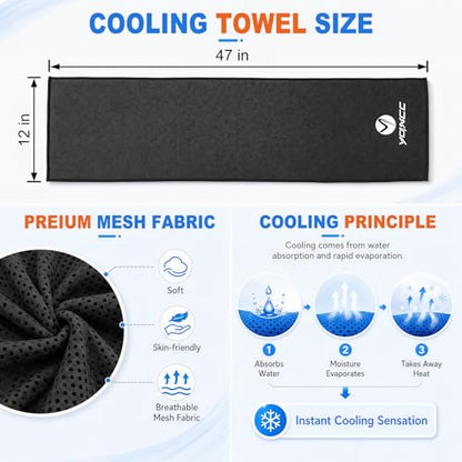 YQXCC 2 Pack Cooling Towels (47"x12"), Ice Cool Neck Towel, Soft Breathable Microfiber for Yoga, Golf, Gym, Running, Camping & Hot Weather - color: Dark Gary/Rose Red