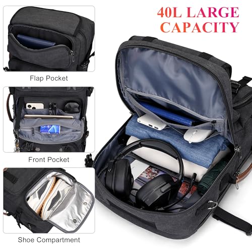 WITZMAN Travel Backpack for Men 40L Large Carry-on Airline Approved Convertible 3 in 1 laptop Bags Fit 16 inch(A8013 Black) - color: Black