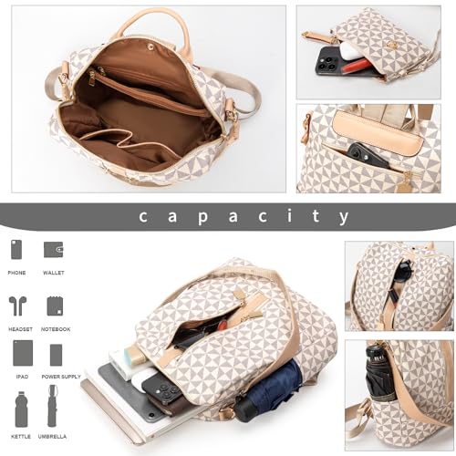 Womens Backpack Purse Leather Anti-theft Large Fashion Designer Travel Backpack Bag Men's Backpack Shoulder Bags - color: C-white