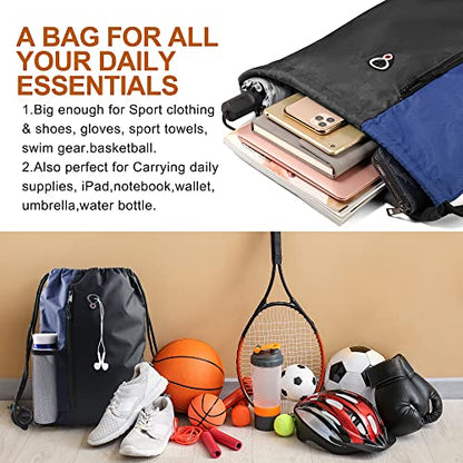 BeeGreen Drawstring Backpack Sports Gym Bag for Women Men Large Cinch Sackpack with 2 Zipper Pockets and Water Bottle Mesh Pockets Black Navy - color: Black/Navy, style: Drawstring With Mesh Pocket