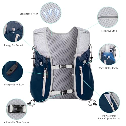 Hydration Running Vest for Women Men,Lightweight Breathable Reflective Hydration Pack with 500ml Water Bottle,Hydration Vest Pack Backpack for Hiking,Camping,Trail Running,Cycling,Race,Marathon - color: 673RV-Dark blue