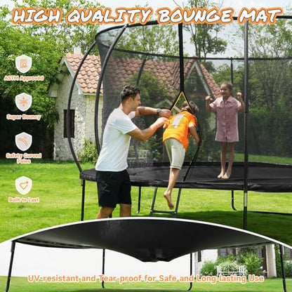 10FT 12FT 14FT 15FT 16FT Outdoor Trampoline with Enclosure Net, Heavy Duty Yard Trampolines, ASTM Approval Recreational Trampolines for Kids and Adults - size: 12FT