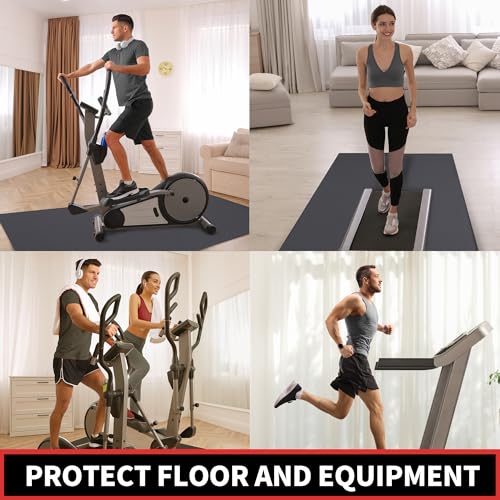 Treadmill Mat, 7'x3'/6'x3'/6'x2.5'/5.6'x2'/4'x2', 6mm Thick Exercise Equipment Gym Mat for Hardwood FloorCarpet, Compatible with Peloton Bike, Indoor Spin Bike, Elliptical - color: 84"x36"x6mm-black
