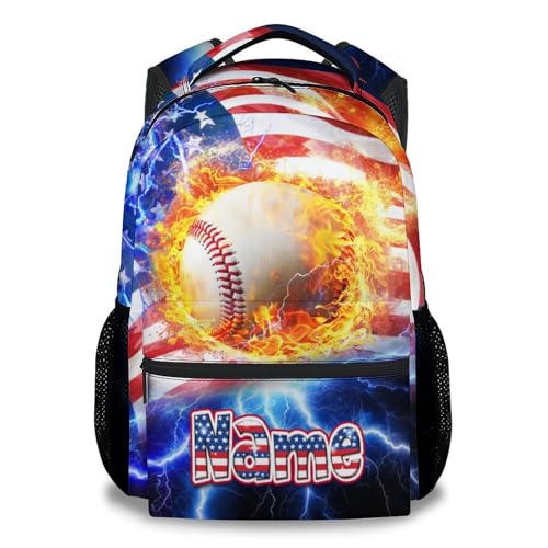 UNIKITTY Personalized Backpack for Boys, Baseball Backpacks for School, Custom Kids School Bag with Name, 17 Inch Sport Theme Bookbag, Elementary Back Pack - color: Color-1