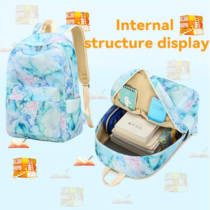 LEDAOU Kids Backpack for Girls Backpacks with Lunch Box, Lightweight Bookbag Set Elementary Middle School Back pack for 8-14 - color: Marble Purple