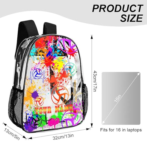 Custom Volleyball Clear Backpack Heavy Duty for Girls Kids Boys | Large Cool PVC Volleyball Theme Printing Transparent Backpacks for Schools Stadium Concerts Work - Clear/Black - color: Volleyball Clear Backpack 1 Black Custom