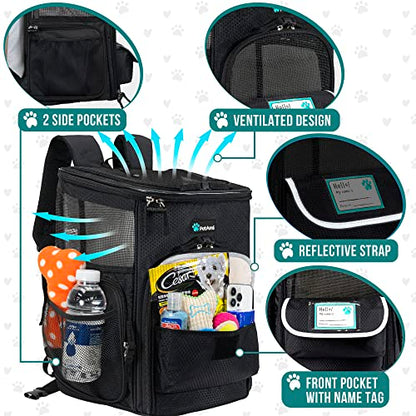 PetAmi Dog Backpack Carrier, Airline Approved 4-Way Entry Cat Backpack Carrier, Ventilated Mesh, Collapsible Pet Carrier for Small Puppy, Kitten, Hiking, Travel Car, Vet, up to 18 lbs, Black - color: Black