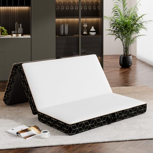 GEMBED Tri-Fold Memory Foam Mattress Twin - 4 Inch Portable Folding Sofa Bed with Handle & Washable Cover, Floor Sofa Bed with Non-Slip Base, Space-Saving for Room, Travel, Guest Bed, RV, 75"x38"x4" - size: Twin Size, style: 4 Inch