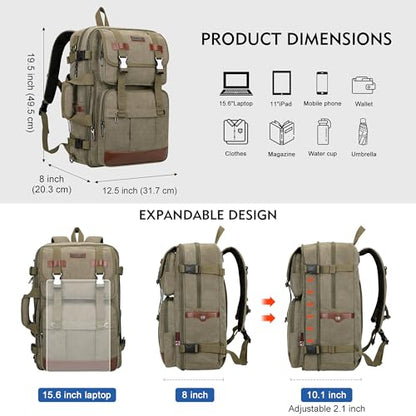 WITZMAN Canvas Travel Backpack for Men Large Laptop Backpack Fit 16 inch Carry-on Airline Approved Convertible Shoulder Rucksack(A6617-3 Army Green) - color: Army Green